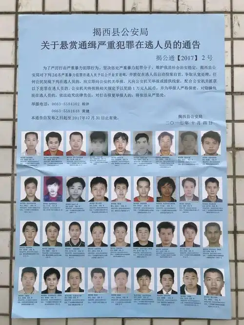 揭西县公安局关于悬赏通缉严重犯罪在逃人员的通告