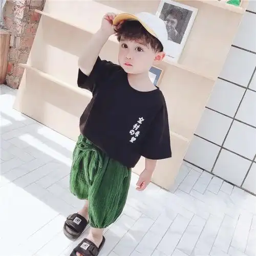 宝宝夏季新款可爱女童男童运动休闲短袖两件套周岁宝宝衣服男童婴儿