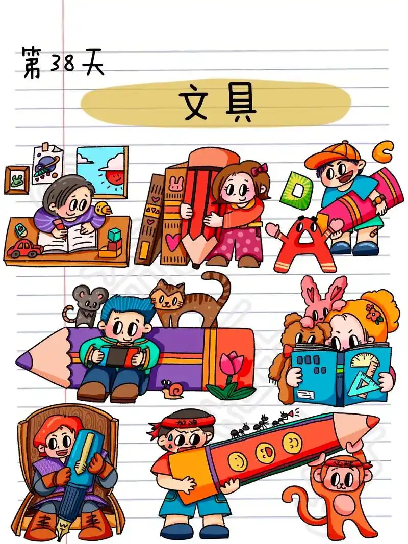 文具简笔画素材|暑假作业手抄报.小朋友们放假了 你们暑假作业 - 抖音