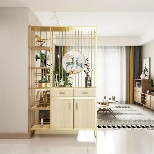 现代轻奢屏风鞋柜一体入户门正对玄关装饰客厅隔断置物架双面金属