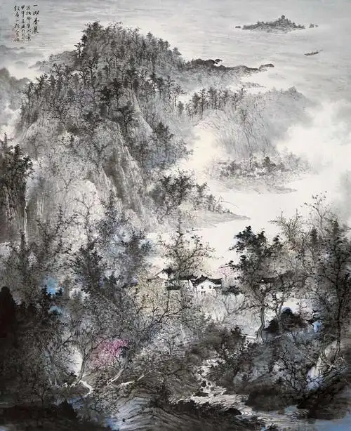 非常大气的山水画,气势磅礴,用墨潇洒,画面非常的富有意境,令人尚心