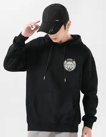 莯兮连帽卫衣男宽松潮流ins百搭印花长袖男士秋冬潮牌学生外套黑色