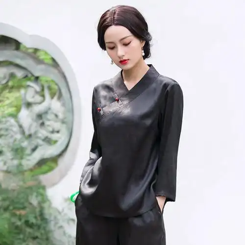 华族经典茹素中式上衣宽松改良时尚中国风高端品牌香云纱唐装女夏