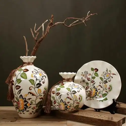 美式复古陶瓷摆件花瓶盘子欧式客厅玄关酒柜