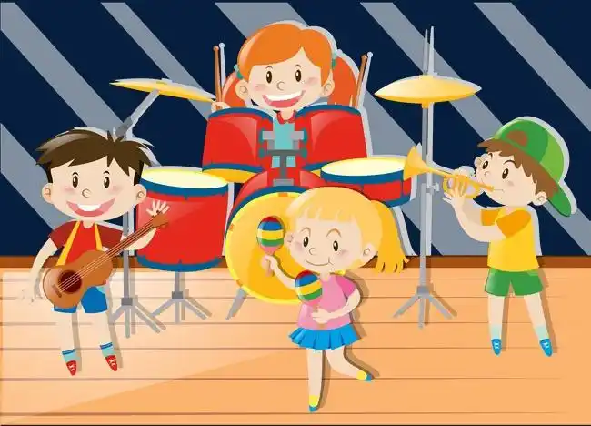 孩子们音乐乐队设计矢量插图