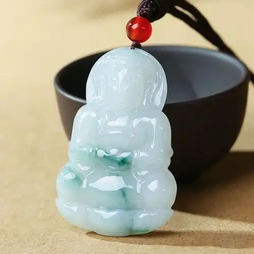 irongeer翡翠飘花观音吊坠男款玉观音玉佩项链冰种花青玉石菩萨