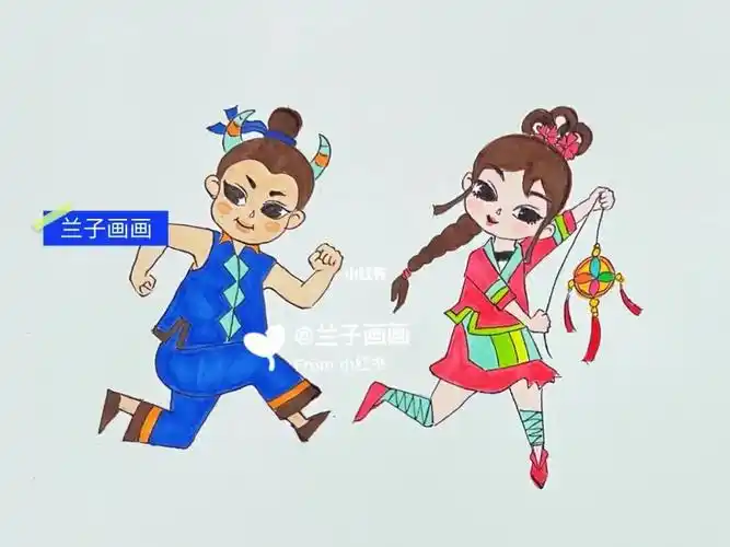 广西三月三人物刘三姐阿牛哥简笔画