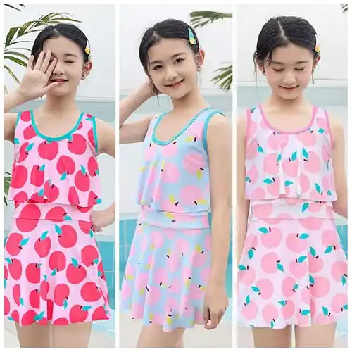 儿童泳衣女孩中大童连体泳装女童可爱款8-11岁80157-阿里巴巴