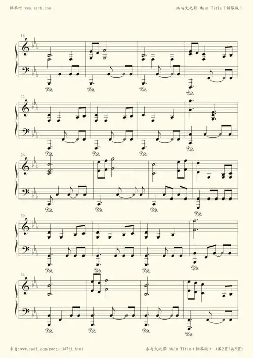 钢琴谱 - 冰与火之歌(权力的游戏,game of thrones)主题曲