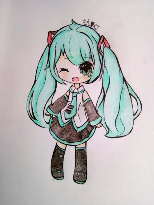 动漫女生初音未来彩铅简笔画