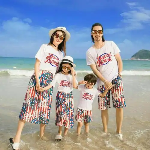 亲子装夏装2019新款母女父子套装度假旅游家庭装沙滩装一件代发