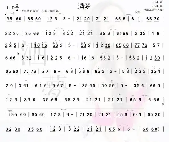 酒梦笛子简谱_民族乐器网