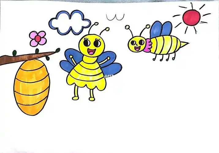 创意画小蜜蜂马克笔简笔画儿童画