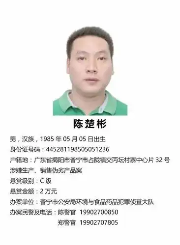 a级悬赏20万元揭阳这些人被通缉