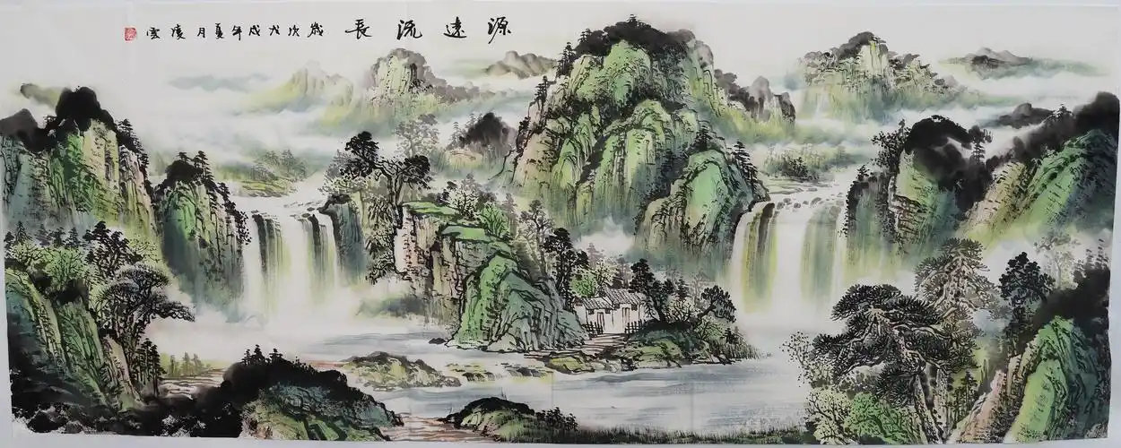 小六尺国画山水画源远流长聚宝盆手绘字画客厅水墨画潘凌云0175