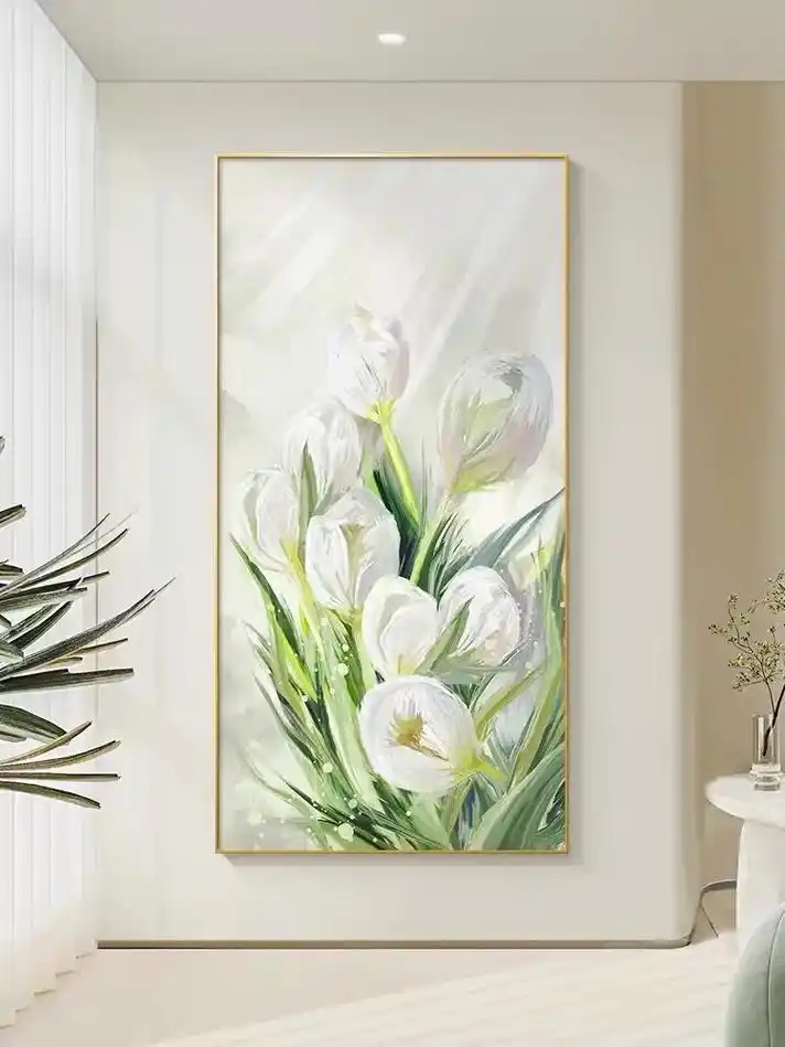 奶油风小清新郁金香花卉客厅玄关装饰画挂画.