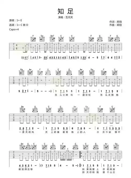 吉他谱61五月天知足
