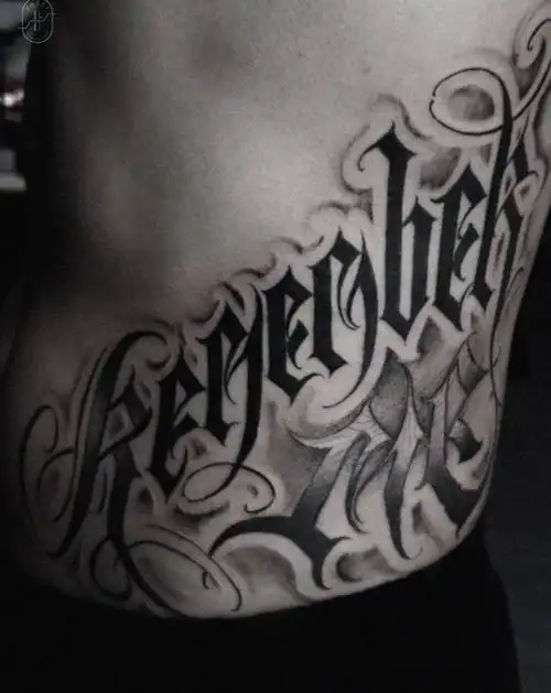 英文花体纹身图片_腹部腰部花体字纹身图案