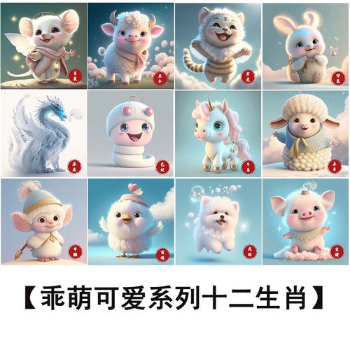 乖萌可爱卡通十二生肖钻石画满钻新款卧室儿童贴钻十字绣砖石贴画