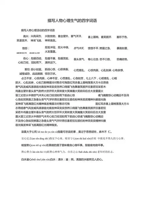 描写人物心理生气的四字词语