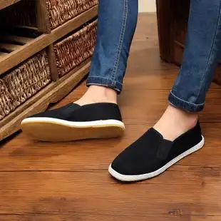 布鞋 夏季老北京布鞋 牛筋底鞋工作一脚蹬男士布鞋老年人爸爸鞋方口