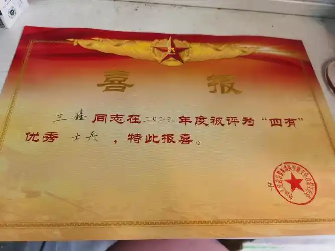 儿子在部队被评为优秀义务兵嘉奖