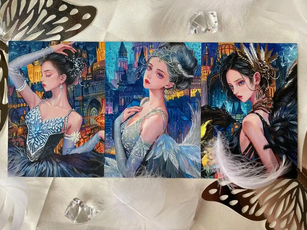 黑天鹅与白天鹅 @乐涂文创手绘工作室 #手绘卡 #原创 #画 - 抖音