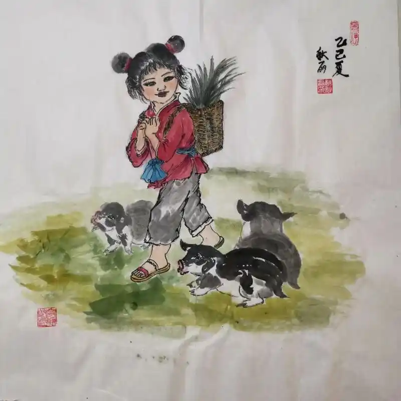 国画人物 割草的小姑娘69 69