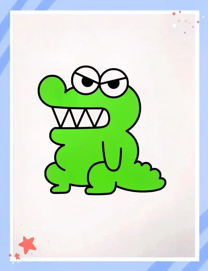 用字母和数字画一条鳄鱼简笔画.第一步,一个w一个v 第二步, - 抖音