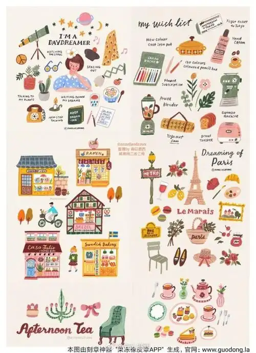 手帐素材# 分享一组插画素材~ 最近又重新用ins了,发现了一个很匣欢