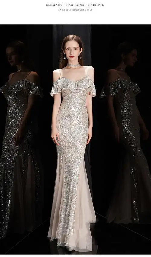 【高品质】【好质量】【好质量】新疆棉宴会晚礼服裙女2021新款气质