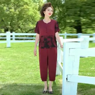 女装>彦戈>彦戈小个子妈妈夏款套装中年妇女夏天夏装新款40岁50夫人中