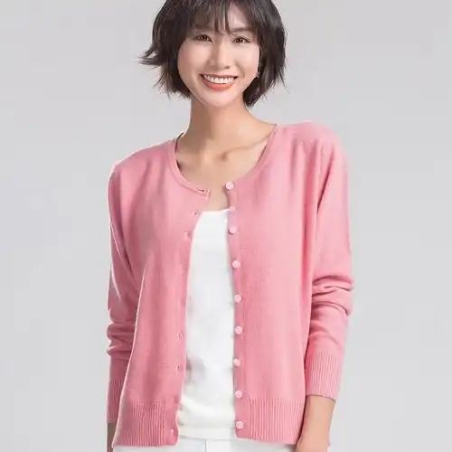 羊绒小开衫女针织衫外搭短款纯色羊毛衫百搭外套羊绒衫女圆领毛衣