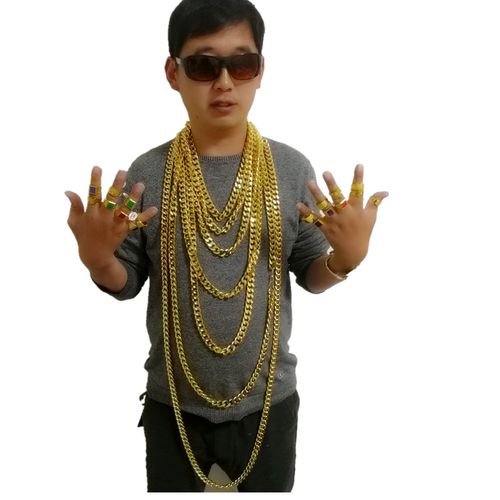 欧美夸张假黄金项链嘻哈节日表演道具拍摄年会土豪网红大金链加粗