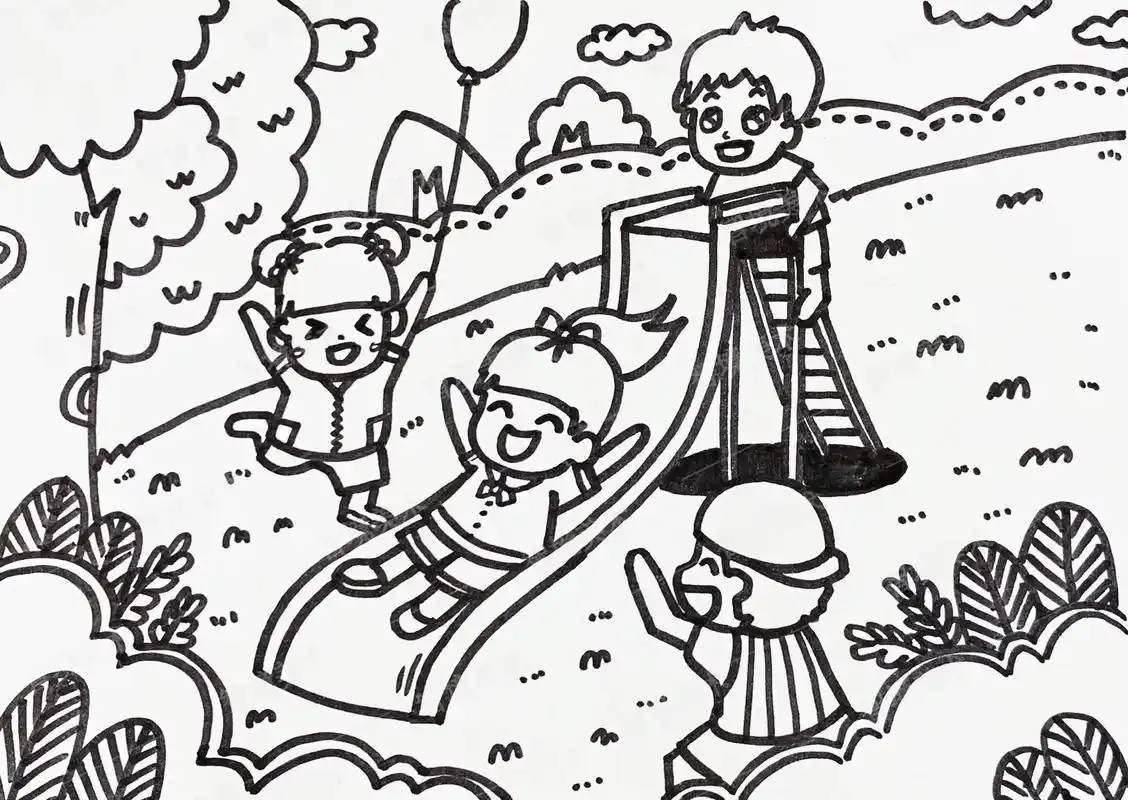 滑梯,公园,玩耍,愉快的一天等主题画# - 抖音