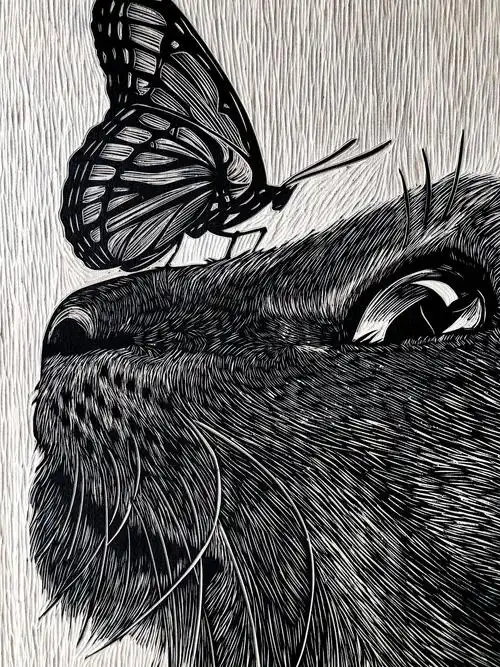 手工雕刻黑白木刻版画动物