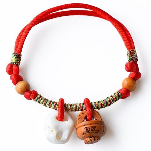 庆祥泰天然桃篮猪精骨红绳手链宝宝儿童防惊吓本命年手绳