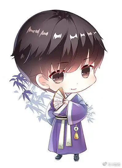 冷色苑古风q版人物素材黑发少年折扇