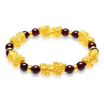 3d硬金转运珠皮丘手串石榴石手链女款 [4只貔貅 4颗金珠 石榴-约2