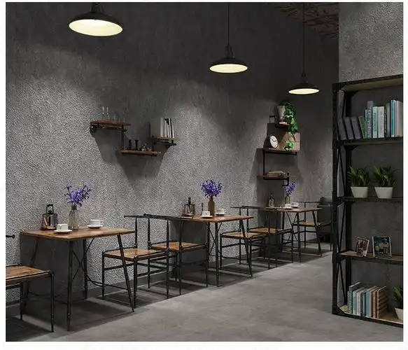 复古工业风水泥灰墙纸 餐厅饭店台球厅卧室客厅素色磨砂ins风壁纸