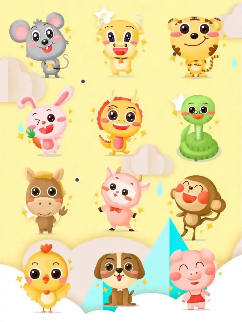 可爱十二生肖卡通贴纸免抠png素材合集78 82十二生肖的故事很多