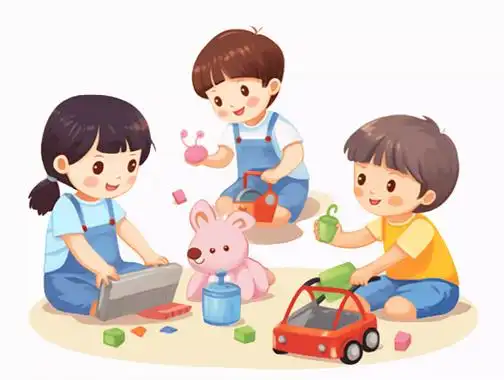 夏天幼儿园可爱卡通小孩在室外花园玩耍插图日漫风格儿童插画幼儿园