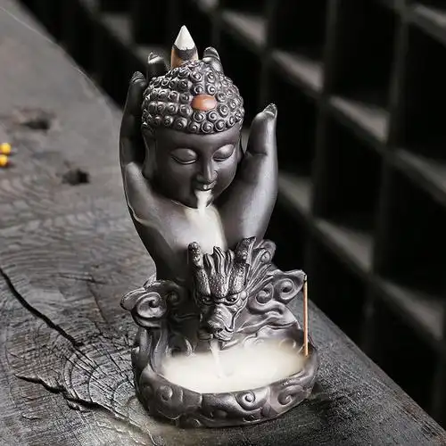 跨境紫砂佛手如来倒流香薰炉工艺品摆件创意中式中国龙檀香倒流炉