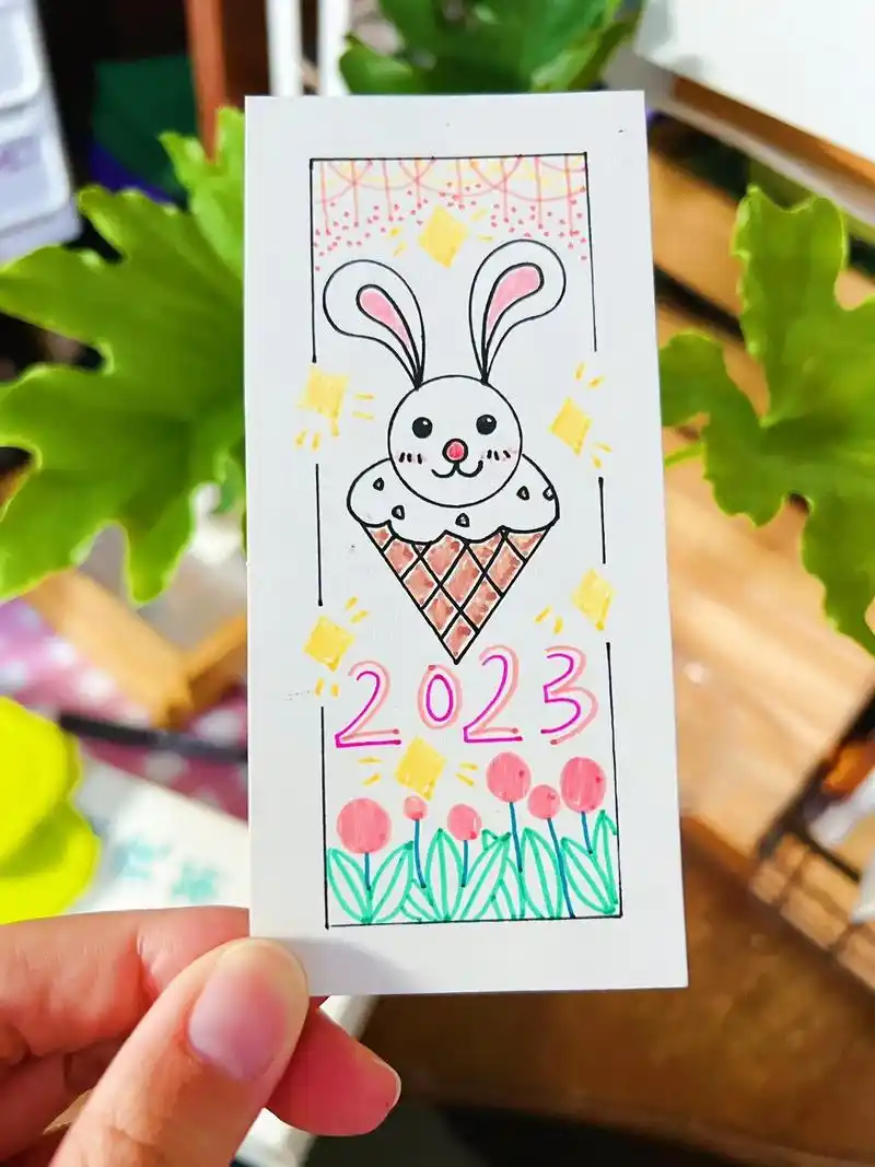手绘雪糕兔子书签92简笔画92兔兔书签.#2023设计专属新 - 抖音