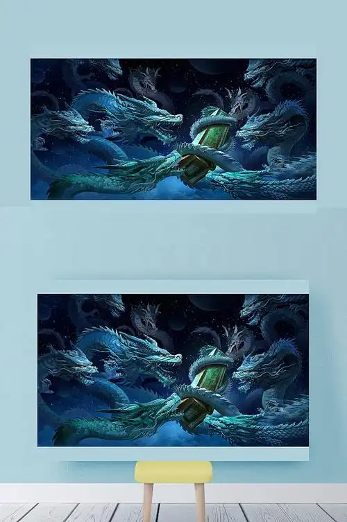 九龙拉棺创意手绘插画