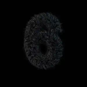 大写蓬松和毛茸茸的黑色字体.六号数字.3d绘制照片