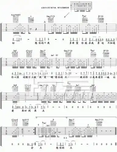 吉他谱丨关喆《想你的夜》