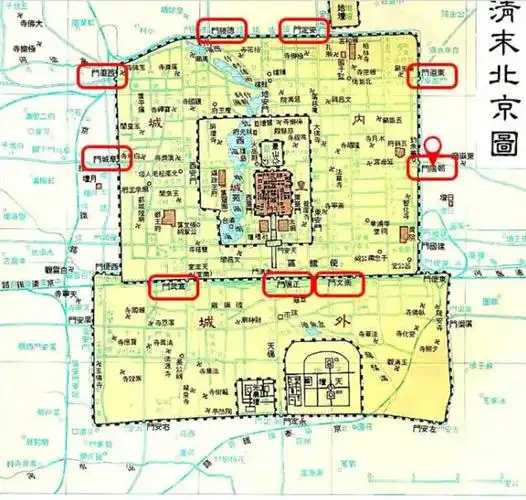 清末北京地图,小编为你标出九大城门