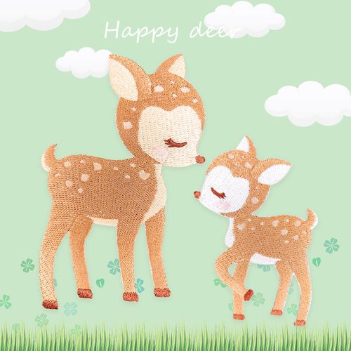 补丁贴卡通小鹿布贴毛线贴时尚刺绣图案破洞修补儿童衣服贴装饰