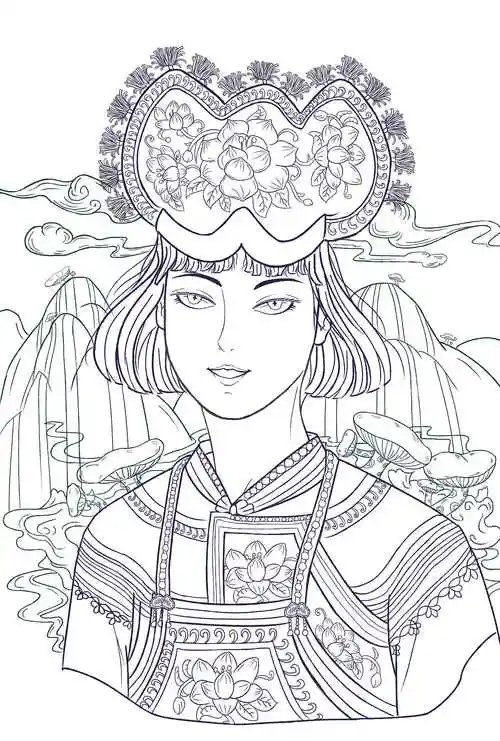 彝族少女服饰插画
